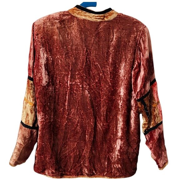 Brownstone Studio Brown Velvet Velour Patchwork Embroidered Blazer Jacket Sz. M - Picture 2 of 7